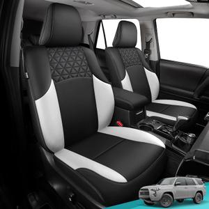 Seat Covers for Toyota 4Runner 2011-2024, Faux Leather Car Seat Cover Full Set, 3-Row-Only for 7 Seats Version-Blackwhite