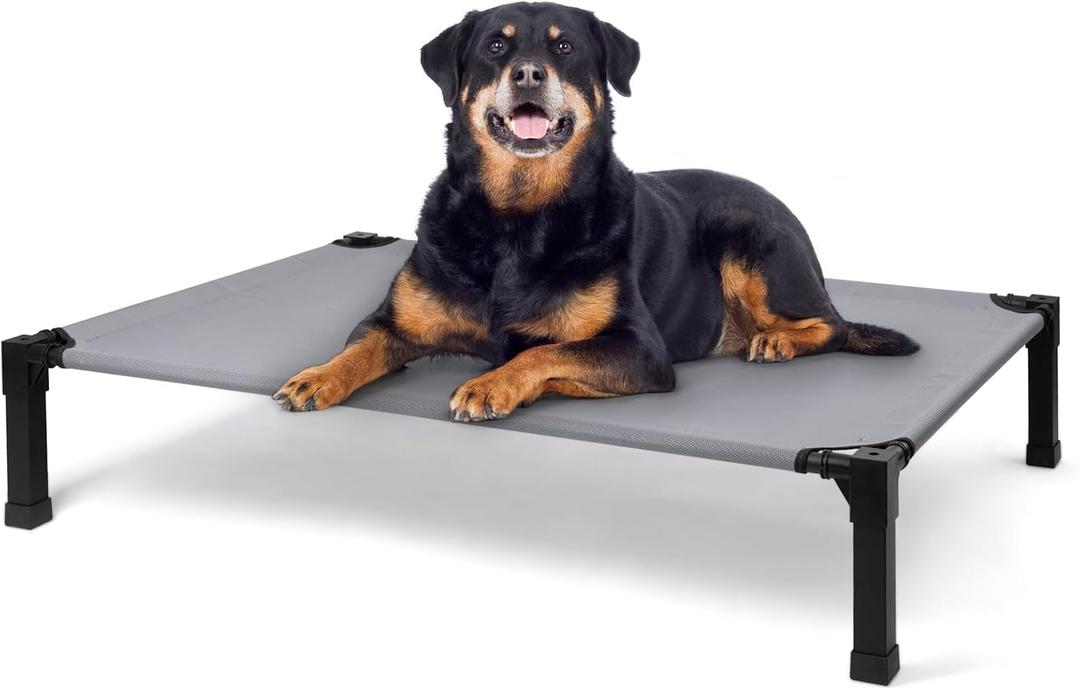 Cooling Elevated Dog Bed, Raised Dog Cot with Washable Breathable Mesh and Metal Frame, Portable for Outdoor and Indoor Use (51"L x 36"W x 9.3"H, Grey)