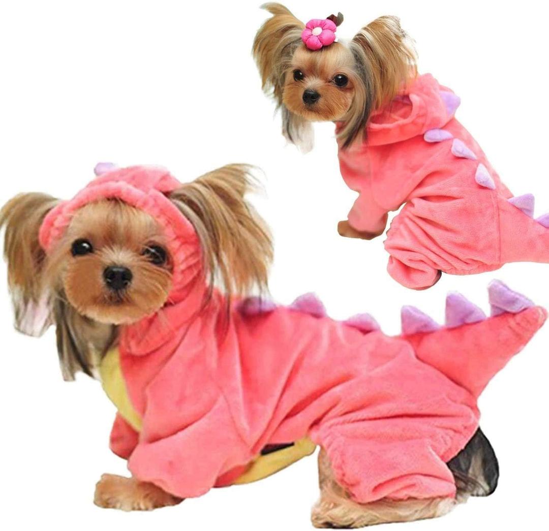 Halloween Costume for Pet Dog Cat Dinosaur Plush Hoodies Animal Fleece Jacket Coat Warm Outfits Clothes for Small Medium Dogs Cats Halloween Cosplay Apparel Accessories (X-Large, Pink)