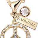 MC127 Crystal Peace Sign Lobster Clasp Charm Pendant with Pouch Bag (Golden ,1 piece)