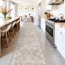 Washable Hallway 3x18 Runner Rug: Vintage Ultra Soft Non Slip Runner for Kitchen Entrance Indoor Farmhouse Long Carpet for Living Room Bathroom Low Pile Floor Mat for Bedroom Dining Room (3X18, Beige)