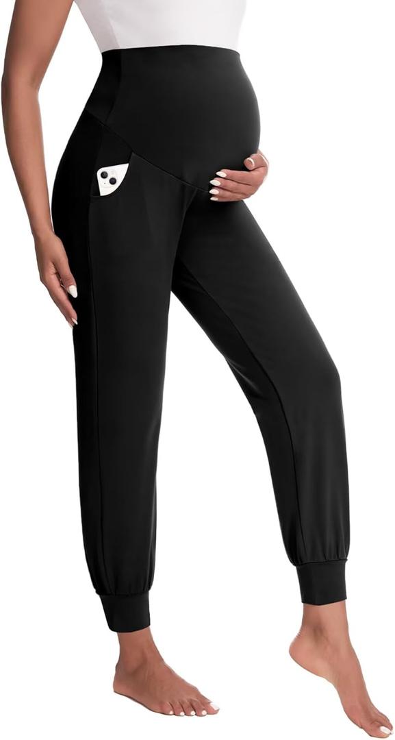 Happy.angel Women's Maternity Pants with Pockets, Loose Joggers Sweatpants for Workout Soft Lounge Pregnancy Clothes (XX-Large, Black)