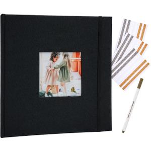 Scrapbook Album, 8"x8" DIY Photo Album with Square Window Linen Cover Kraft Paper 32 Sheets, Stylish Memory Book for Wedding, Anniversary, Family, Travel, Black
