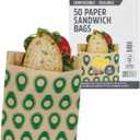 Lunchskins Compostable Sandwich Bags  50 Count | Avocado Design | Eco-Friendly Food Storage Bags Made from Unbleached Kraft Paper with Recyclable Resealable Stickers