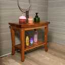 VaeFae Teak Shower Bench, Spa Bath Shower Stool with Storage Shelf, Wooden Seat Stool for Bathroom