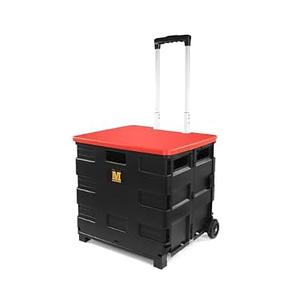 MaxWorks 50919 Portable Rolling Folding Dolly – Black Collapsible Utility Cart with Durable Wheels, Extra Storage & Easy-Fold Design for Shopping, Teaching, and Office Use