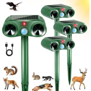 4PCS 2026 Upgraded Ultrasonic Solar Animal Repellent Outdoor,USB-C Charging and Wall-Mounting Capability with Motion Activated,for Deer Cat Squirrel Raccoon Rabbit Dog Garden Yard