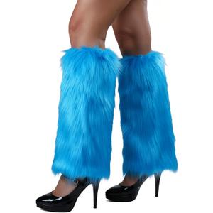 WMG Furry Faux Fur Leg Warmers Artificial Fur Long Boot Covers Fluffy and Stretchy Leg Warmers For Christmas High Heels Boots (Blue)