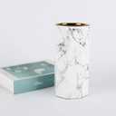 Generic White Gold Finish Marble 10"" Ceramic Flower Vase Home Decor Vase and Table Centerpieces Vase Octagon Modern Clean Minimalist, Noopy10525