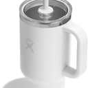 Hydro Flask Travel Tumbler with Handle, Clear Lid and Straw - Insulated Stainless Steel (32 Ounces, White)