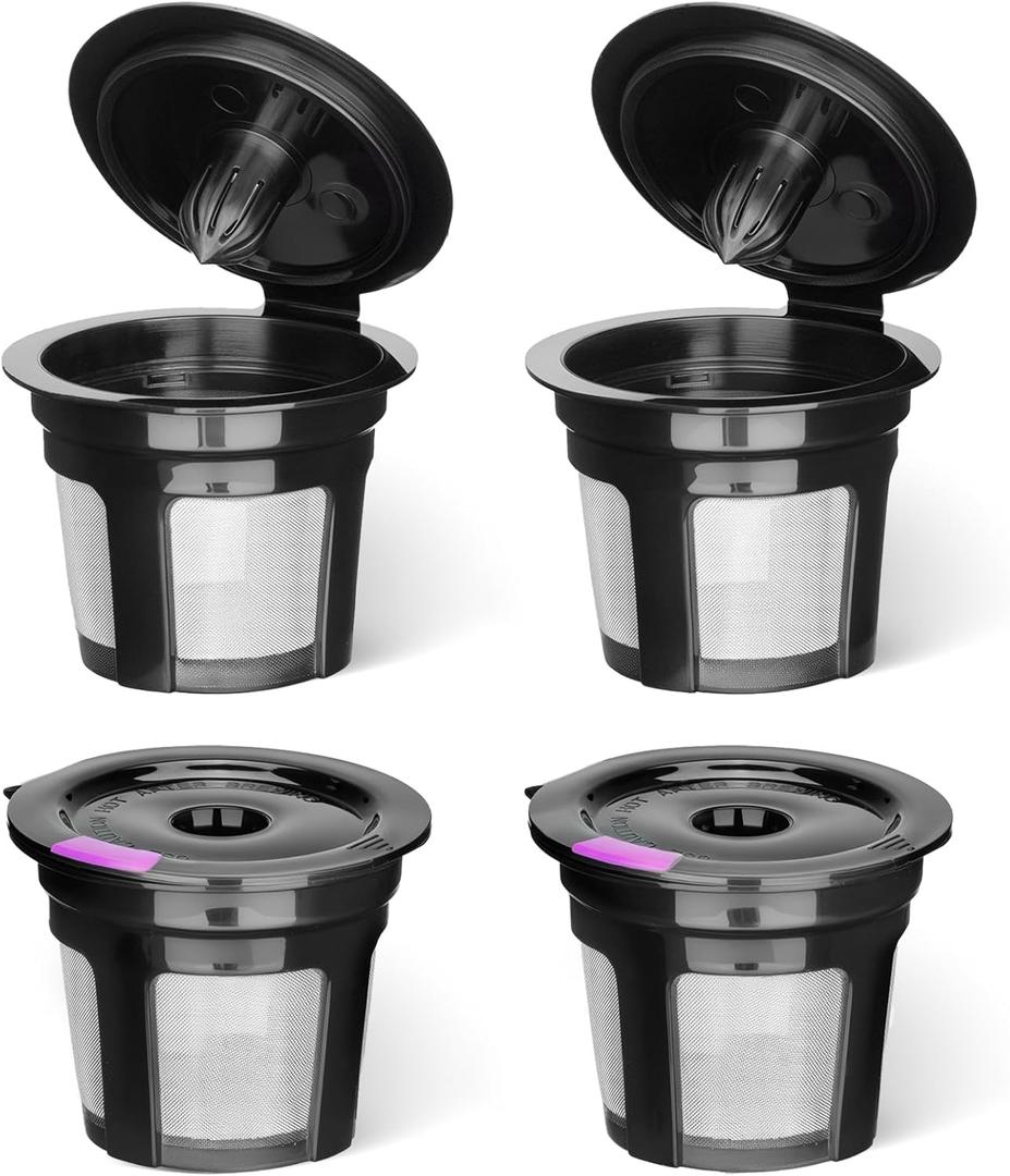 Reusable K Cups for Keurig K Elite, K Classic, K Compact, K Latte, K Select and All 2.0 & 1.0 Coffee Makers, 4 Pack K Cup Coffee Filters - Black