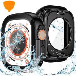 Goton 2 in 1 Waterproof Case for Apple Watch Ultra 3/2/1 Screen Protector 49mm, 360 Protective Glass Face Cover Hard PC Bumper + Back Frame for iWatch Ultra Accessories 49 mm, Clear (Black)