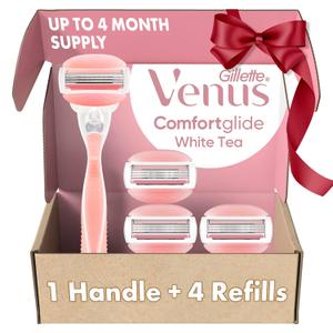 Gillette Venus ComfortGlide White Tea Women's Razor, Handle + 4 Blade Refills, Holiday Gifts for Women