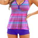 Tempt Me Women Two Piece Tankini Swimsuit Racerback Bathing Suits Tops with Shorts High Waisted XL