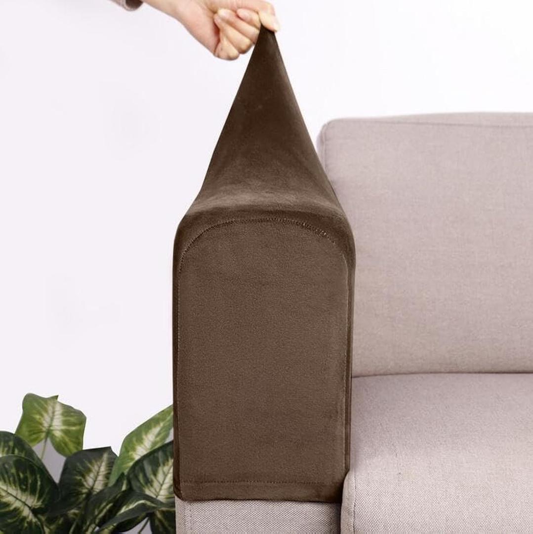 2PCS Chair Stretchy Furniture Velvet Armrest Covers Home & Living Couch Arm Protector Sofa Cover (Khaki)