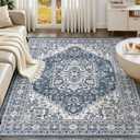 UERMEI 9x12 Area Rug for Living Room - Washable Vintage Carpet, Non-Slip Soft Large Indoor Floor Rugs for Bedroom Home Office & Under Dining Table Decor, Denim Blue/White