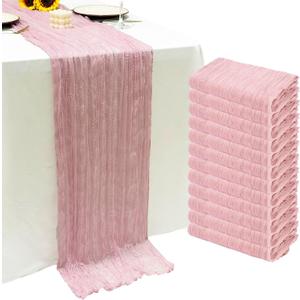 12Pack Light Pink Table Runner 10Ft Cheesecloth Table Runner Boho Gauze Table Runners Long Cheese Cloth Table Runners for Wedding Party Bridal Shower Thanksgiving Christmas