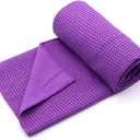 Eunzel Yoga Towel,Hot Yoga Mat Towel with Grip Dots Sweat Absorbent Non-Slip for Hot Yoga, Pilates and Workout 24" x72", Purple