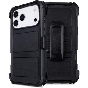 for iPhone 17 Pro Case with Belt Clip Holster,for Defender iPhone 17 Pro Case with Stand,Heavy Duty Rugged Full-Body,3 Layers of Sturdy,Anti-Drop,for Cases 17ProCase Protective (Black)