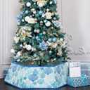 Soulchen 31.5 Inch Coastal Christmas Tree Collar Starfish Ocean Beach Blue Hexagon Fabric Collapsible Skirt Xmas Tree Collar for Artificial Trees Festive Holiday Nautical Decoration