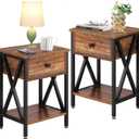 VECELO Modern Nightstands X-Design Side End Table Night Stand Storage Shelf with Bin Drawer for Living Room,Bedroom,Lounge,Set of 2, Rustic Brown A2