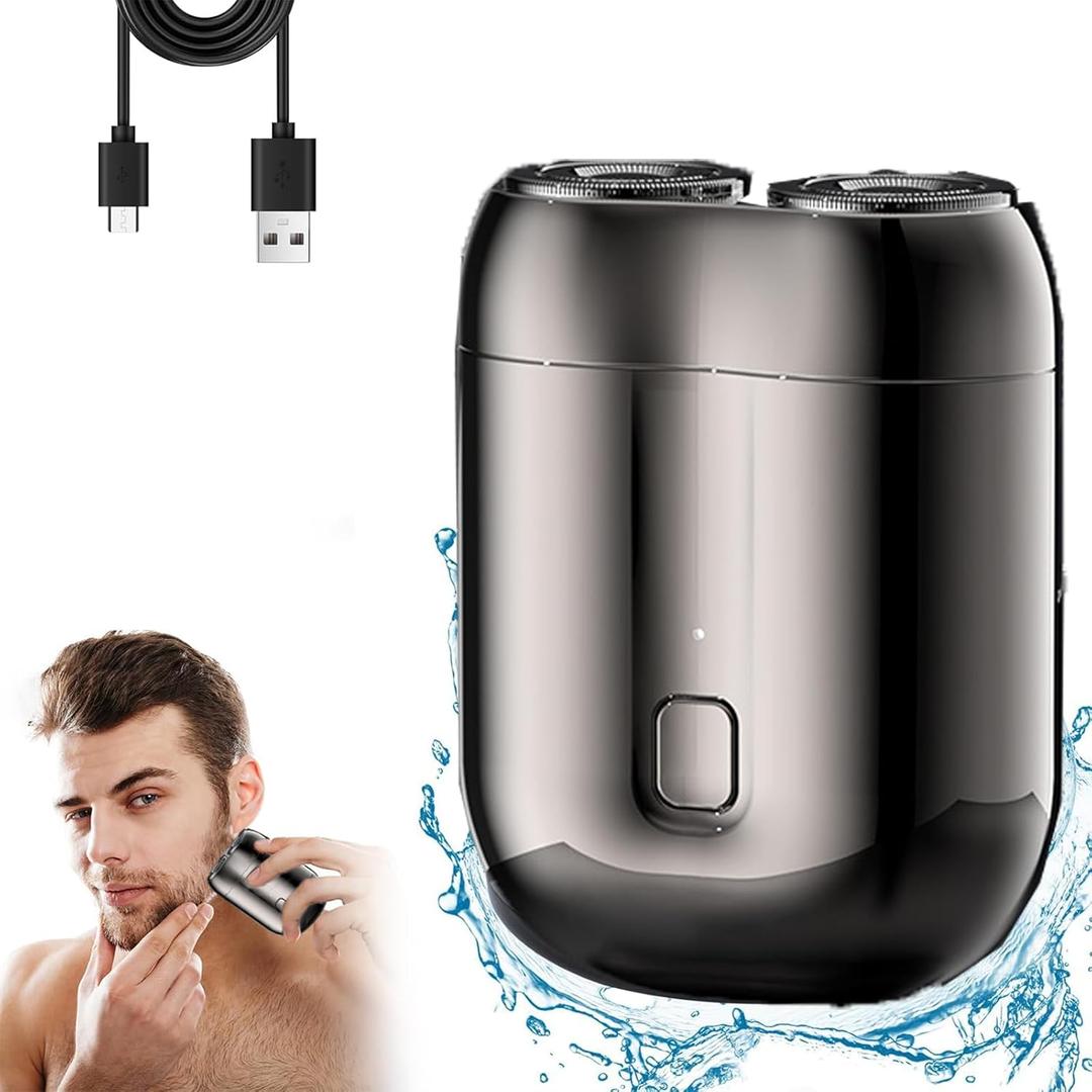 Mini Electric Shaver for Men, Upgrade Pocket Dual Head Shaver, Pocket Size Portable Razor USB Close Battery Rechargeable Waterproof Compact Electric Razor for Car, Travel, Office, Home Use (Gray)