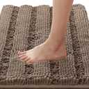 H.VERSAILTEX Bathroom Rugs Bath Rugs for Bathroom Non Slip Bath Mats Extra Thick Chenille Striped Rug 17" x 24" Absorbent Soft Shaggy Washable Dry Fast Bath Mats for Bathroom Floor - Taupe Brown