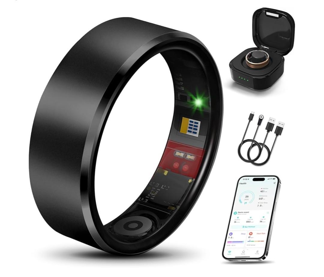 Smart Health Ring 2.0 for Women Men, Slim Scratch & Fingerprint Resistant Design,Efficient Chip Fitness Tracker, Monitors Heart, Blood Oxygen & Pressure, Sleep, Steps, Waterproof, Xmas Gifts, BK 8#
