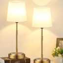 Cordless Table Lamps Set of 2 – Battery Operated Lamp with 7500mAh Rechargeable Battery, Stepless Dimmable Vintage Brushed Gold Desk Wireless Lamps for Dining Room, Nightstand & Patio (Bulbs Included)