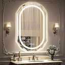 Homsion 24"X36" Oval LED Bathroom Mirror with Lights, Frameless Vanity LED Mirror for Bathroom with Beveled Edge, Backlit Anti-Fog, Dimmable, 3 Colors, Memory Function, Tempered Glass, Shatter-Proof