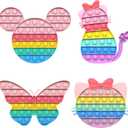 BlueMelon 4-Pack Pop It Fidget Toy Set  Includes Butterfly, Mouse, Kitty Cat Pop It  Fun Sensory Toys for Stress Relief and Focus