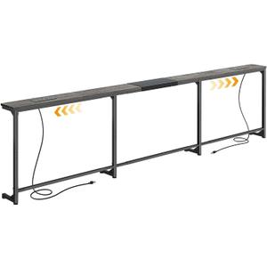 Huuger 94.5-110.2'' Extendable Behind Couch Table with Outlets, Grey, 94.5- 110.2"W x 29.5"H