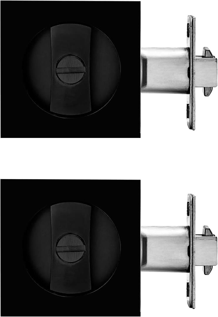 Pocket Door Lock,Privacy Door Hardware Suitable for Bathroom Bedroom etc Recessed 2 Sided, 2 3/8" Backset, Invisible Hardware for 1 3/8” to 2 3/16” Thickness Door (Black-2Pack, Privacy Lock)