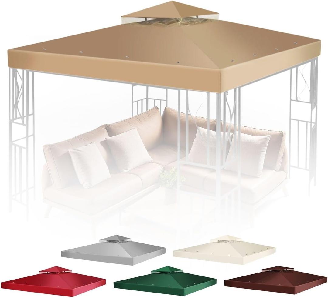 Flexzion Gazebo Cover Replacement Canopy Top 10x10 Ft (3m x 3m) - Double Tier Top Canopy Cover Replacement with UV30+, Dirt, Water Resistant for Outdoor, Sunshade, Garden, Patio, Pavilion (Beige)