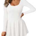 Fisoew Womens 2-in-1 Athletic Tennis Golf Dress Long Sleeve Underneath Workout Active Dresses with Built-in Shorts (Large, White)