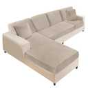 NAISI Sectional Couch Covers 8 Pieces Velvet Couch Cushion Covers L Shape Soft Stretch Sofa Slipcovers with 2pcs Pillowcases for Left/Right Chaise Sectional Couch(3 Seater+1 Chaise+4 Back,Taupe)