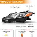 Left Driver Side Headlight Assembly Compatible with 2018 2019 2020 2021 2022 2023 2024 Toyota Camry L LE SE Head Lamps, Chrome Housing Amber