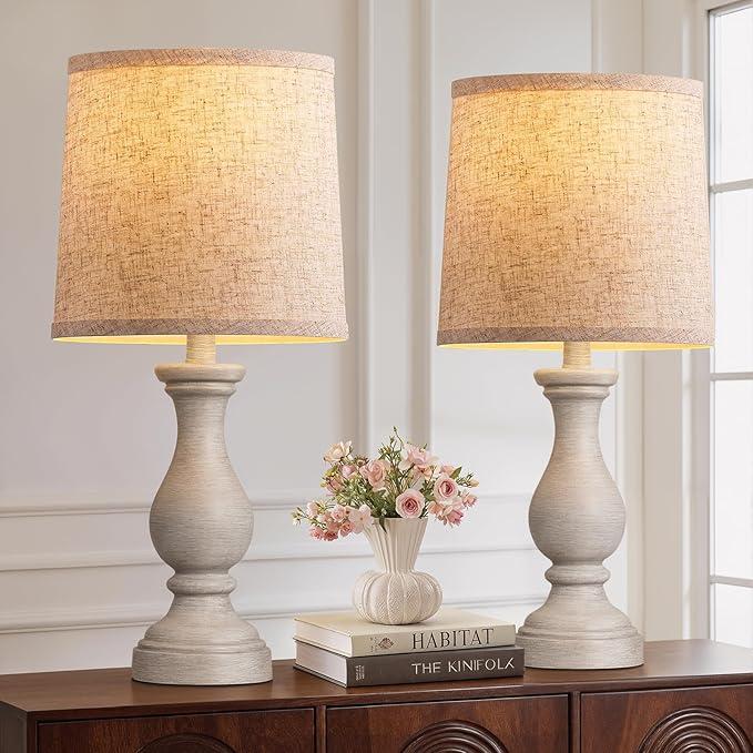 Seealle Farmhouse Table Lamps Set of 2 - Rustic Bedroom Lamps for Living Room, 22" Boho Bedside Lamp for Night Stands End Table Office Desk Lamp Nightstand Clearance Decorating with Linen Shades