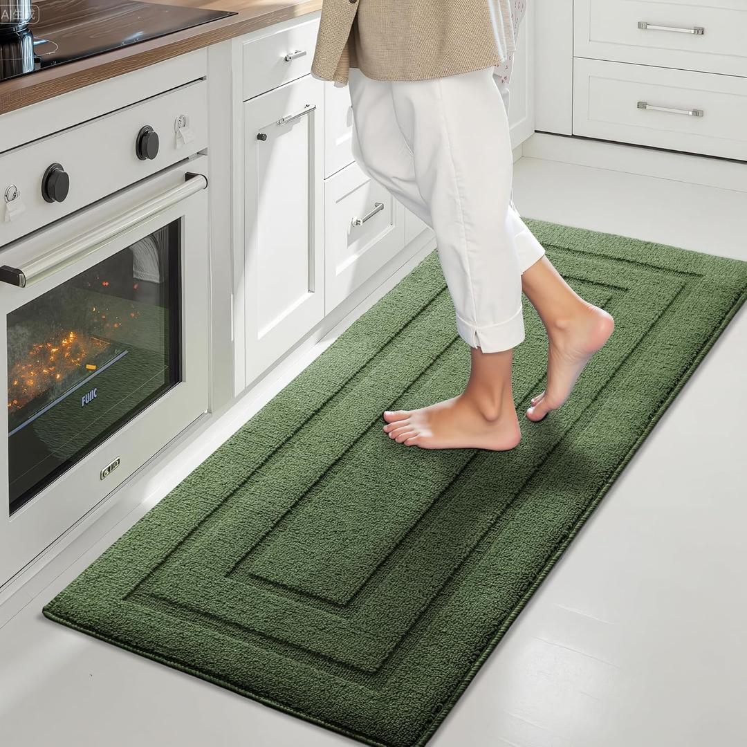 GRANNY SAYS Kitchen Mats for Floor Resist Dirt Kitchen Rugs Non Slip Washable, Long Rug Runner for Sink Laundry Thick Durable Polypropylene Comfort Standing, 47" x 20", Green (1'6" x 3'11")