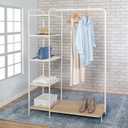 Honey-Can-Do Clothing Rack, Clothes Rack with Wood Shelf, Freestanding, Easy to Assemble Garment Rack, Standing Metal Sturdy, Small Space Storage Solution, with Shoe Storage White