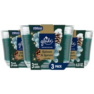 Glade 3-Wick Scented Candle Jar, Balsam & Spruce, Air Freshener Infused with Essential Oils, 6.8 Oz, 3 Count