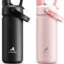 POWCAN 2 Pack 18 oz Kids Insulated Water Bottle for School: Leakproof, 2-in-1 Straw Spout Lid, BPA-Free, Keep Cold 24 Hrs, Stainless Steel Cup for Sports, Travel, Gift for Girls Boys Daughters Sons