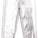 Kids Girls Boys Metallic Leggings Pants Modern Hip Hop Street Dance Performance Costume Trousers (Silver, XS)