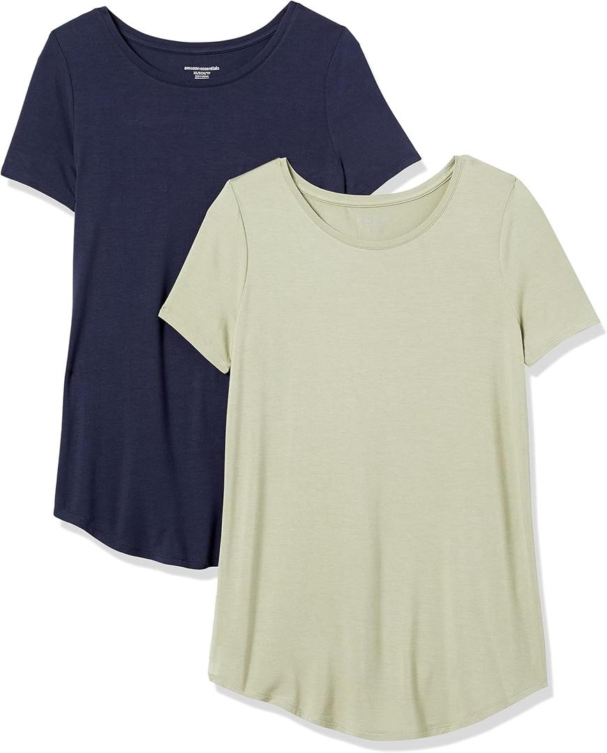 Amazon Essentials Women's Short-Sleeve Scoopneck Tunic, Pack of 2, Navy/ Sage Green, X-Small