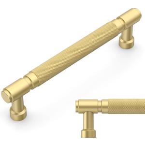 Amerdeco 10 Pack Brushed Gold knurled Cabinet Pulls 5 Inch(128mm) Hole Center Drawer Pulls Cabinet Hardware Kitchen Cabinet Handles for Bathroom ZH0072