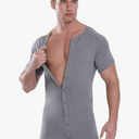 Mens Short Sleeve Onesie Bodysuit Henley Jumpsuit One Piece Pajamas Rompers L