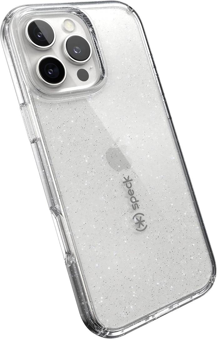 Speck Clear iPhone 16 Pro Max Case - Slim GemShell - Clear/Platinum Glitter