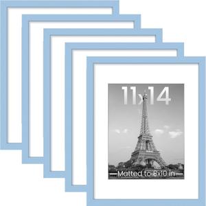 upsimples 11x14 Picture Frame Set of 5, Display Pictures 8x10 with Mat or 11x14 Without, Wall Gallery Photo Frames, Blue