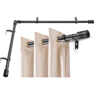 Creatyi 1 Inch Corner Curtain Rods for Windows,Heavy Duty 32-72 Inch Corner Curtain Rod Corner Window Curtain Rod for Bedroom Living Room Kitchen Study Office (Black)