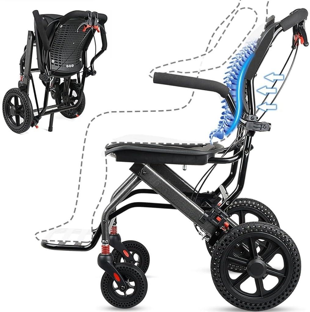 Ultra Lightweight Wheelchair Portable Folding Wheelchair for Adults Self Propel Wheel Chair with Ergonomics Comfortable Seat Cushion Travel Handpushed Wheel-Chair 20in Seat for The Elderly